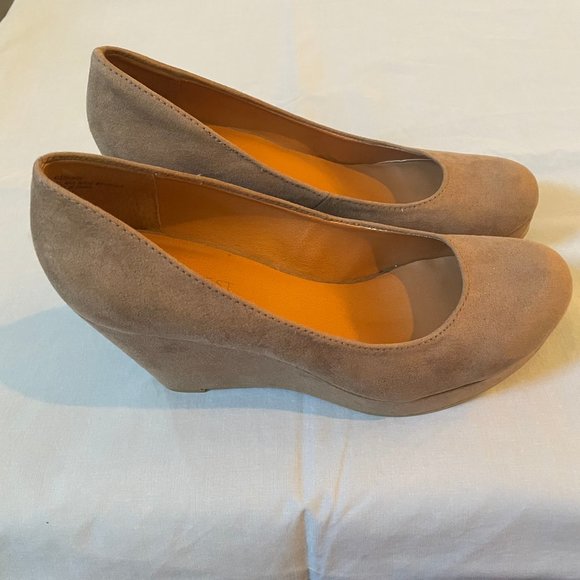 Nine West Wedge High Heel Square Heel Dress Shoes Tan Brown - Picture 3 of 3